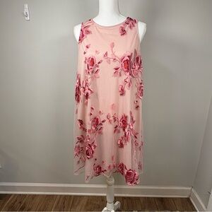 Pink Floral Embroidered Mesh Shift Dress Wedding Guest Bridal Shower Bow M